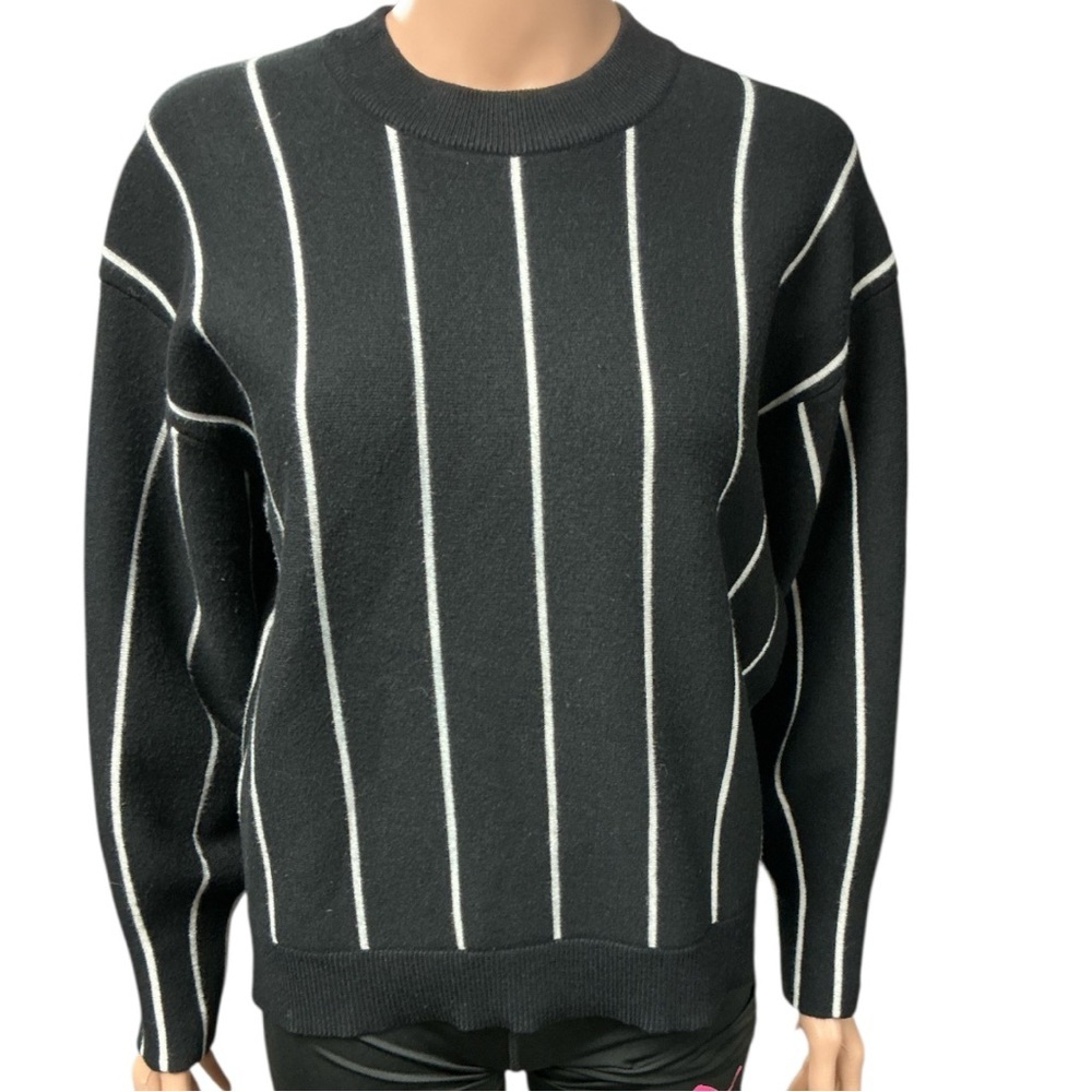 All:Row - EC - Black and White Striped Sweater With Tapered Sleeves